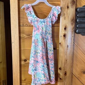 Isaac Mizrahi Coral and Aqua Leaf Print Dress